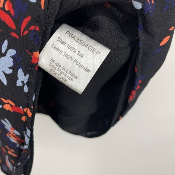 Parker Top Black 100% Silk Floral Cold Shoulder Long Sleeve - Picture 8 of 11